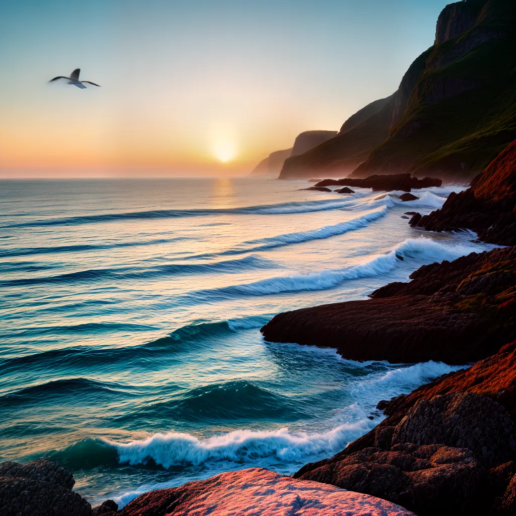 Fotos paz por do sol ondas gaivotas