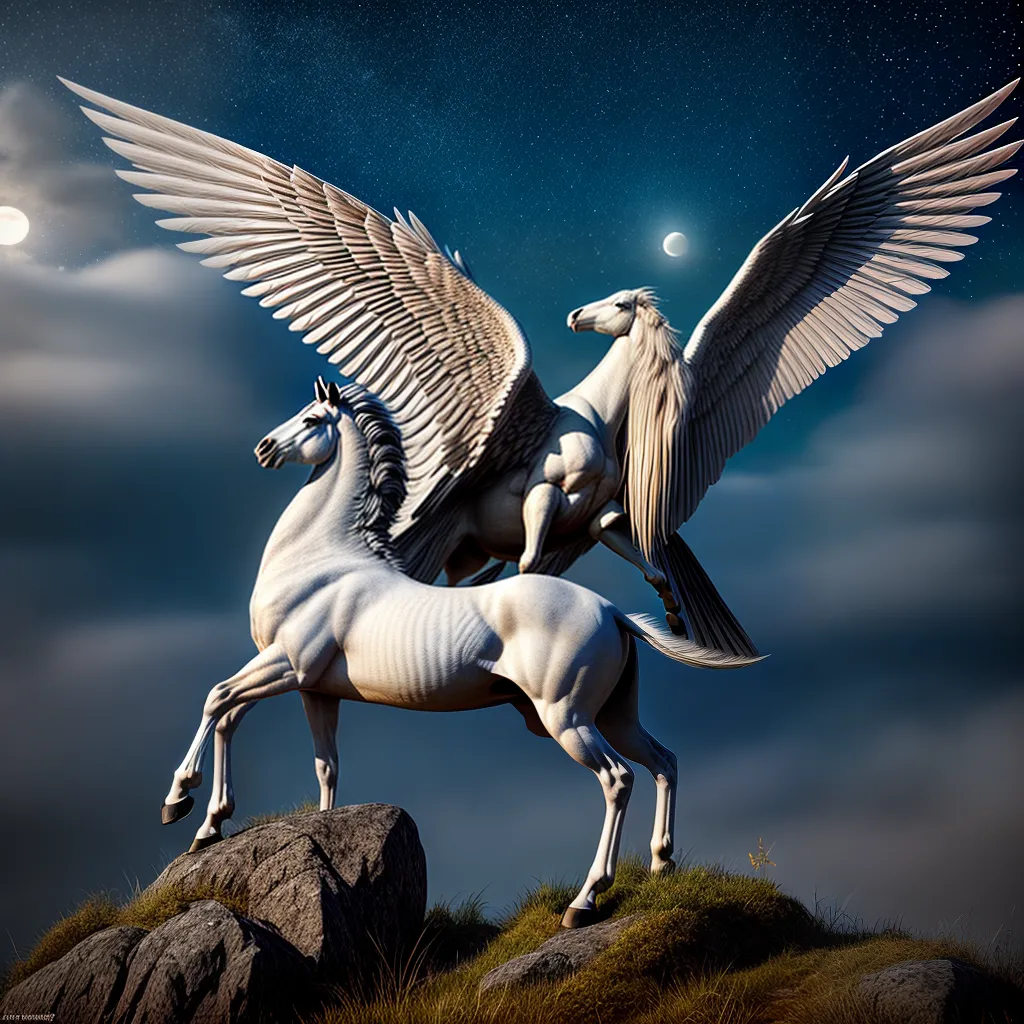Descubra o Significado Oculto por Trás dos Sonhos com Criaturas Mitológicas - Mitologia e Sonhos 2 Fotos pegaso montanha lua noite