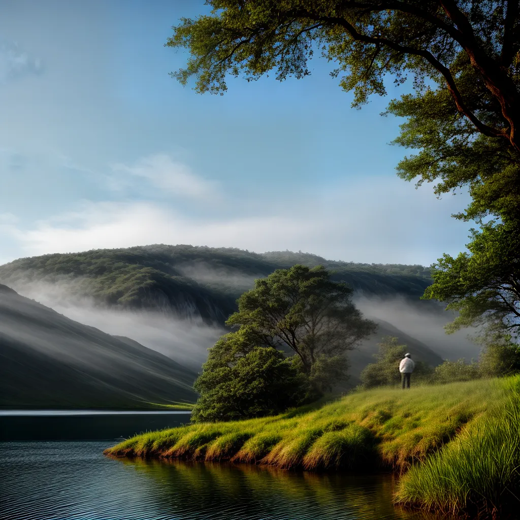 Descubra o Significado de Sonhar com Vara de Pescar. 4 Fotos pescador lago serenidade paciencia