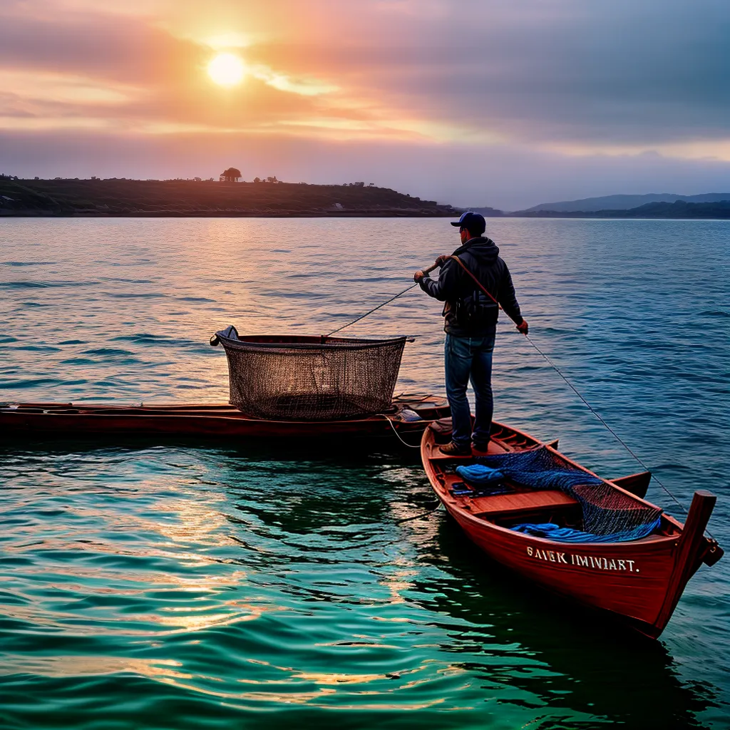 Fotos pescador peixe por do sol realizacao