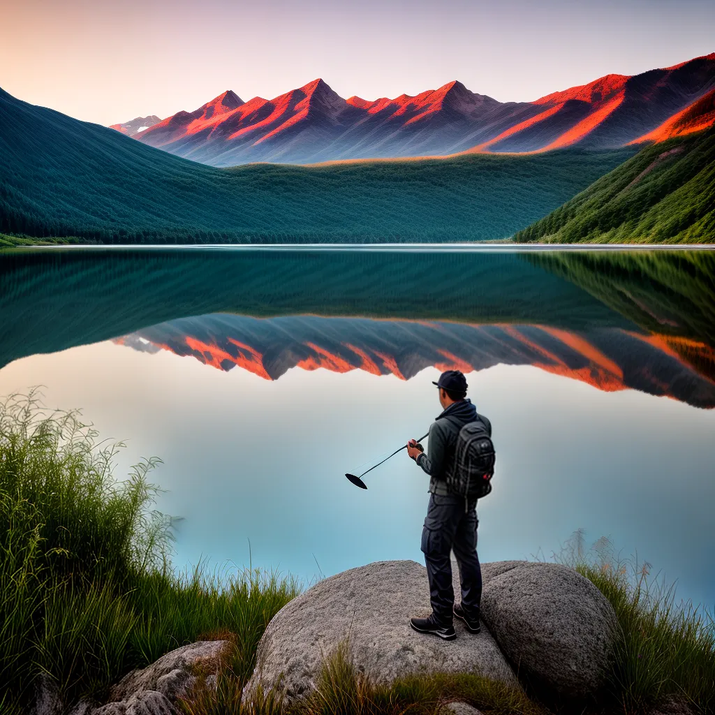 Fotos pescaria lago por do sol montanhas 1
