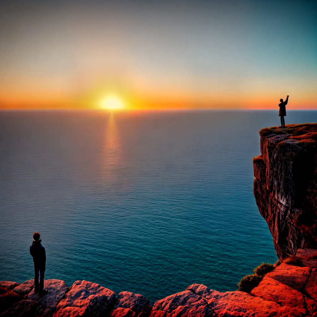 Fotos pessoa cliff oceano por do sol