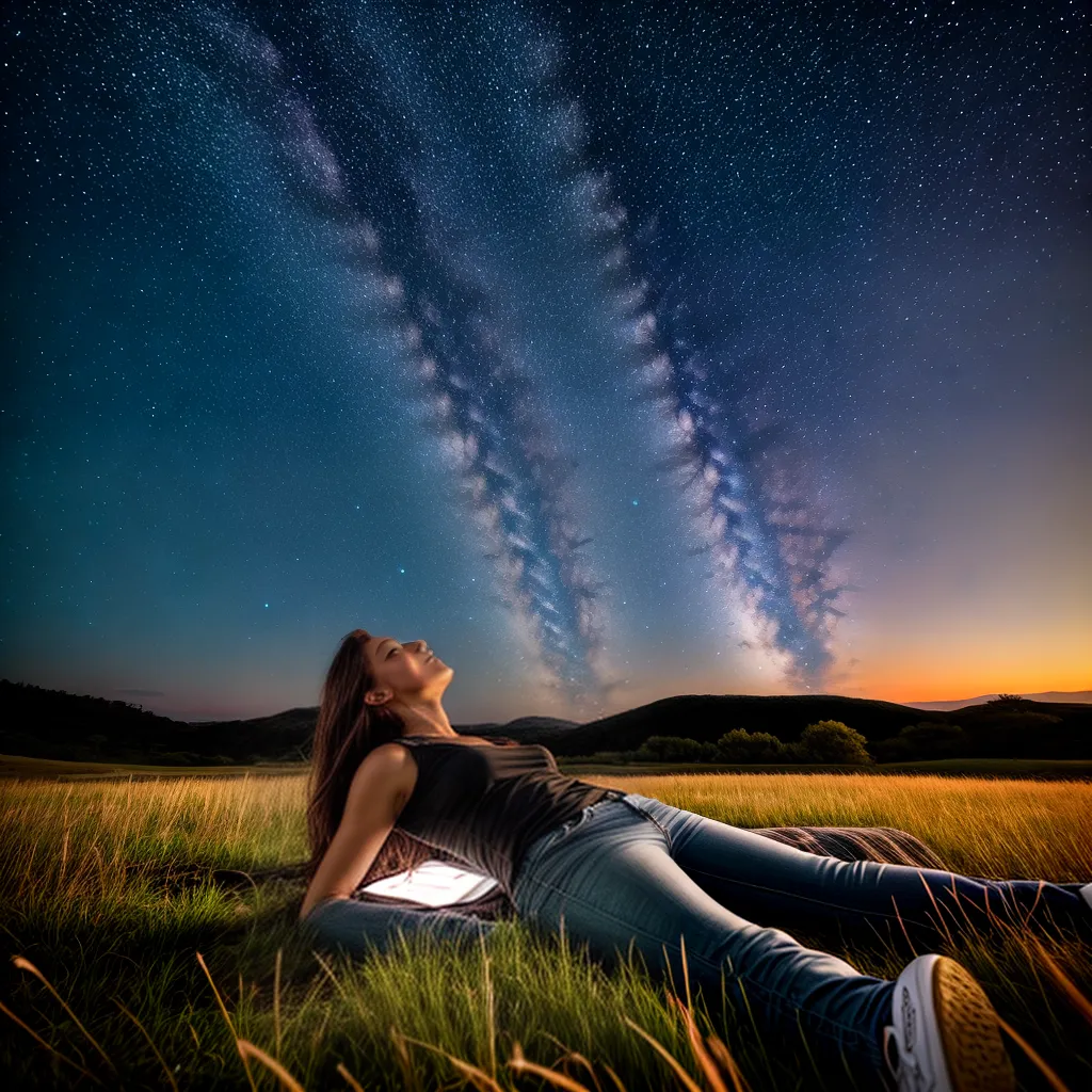 Título 9: Significado de Sonhar com Estrela 5 Fotos pessoa deitada campo estrelas