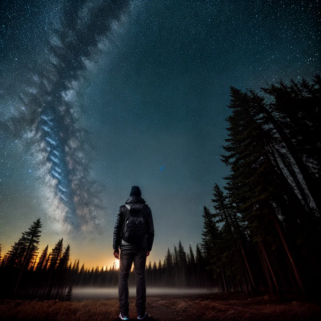 Entre os Mantos da Noite: Descubra o Significado de Sonhar com Escuridão 4 Fotos pessoa floresta noite estrelas paz