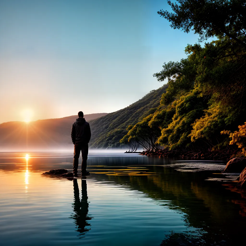 Qual o significado de sonhar com água? 4 Fotos pessoa lago por do sol reflexao 13