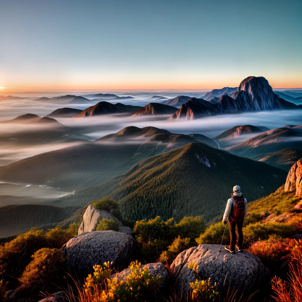 Fotos pessoa topo montanha paisagem por do sol 2