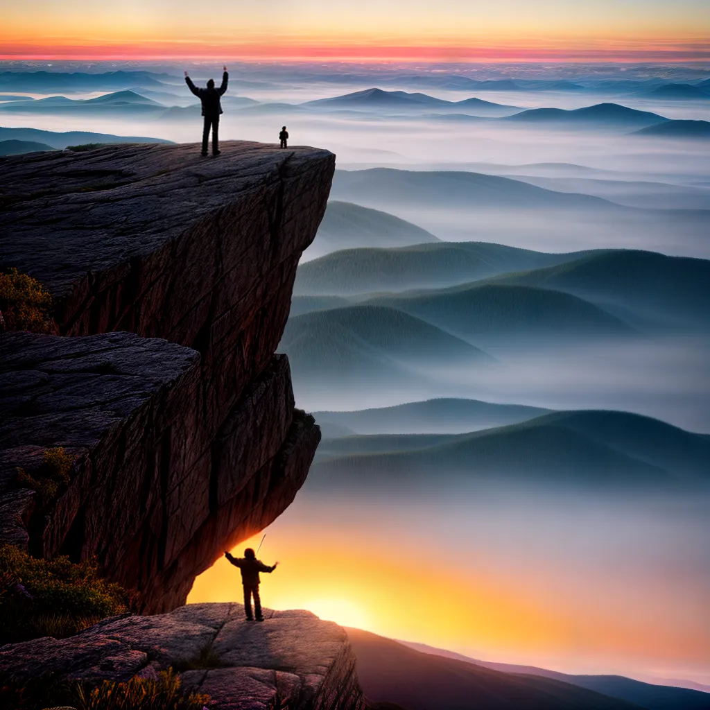Fotos pessoa topo montanha por do sol felicidade