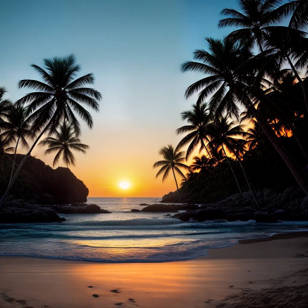 Descubra o Significado de Sonhar com a Praia 3 Fotos pordosol oceano palmeiras solidao paz