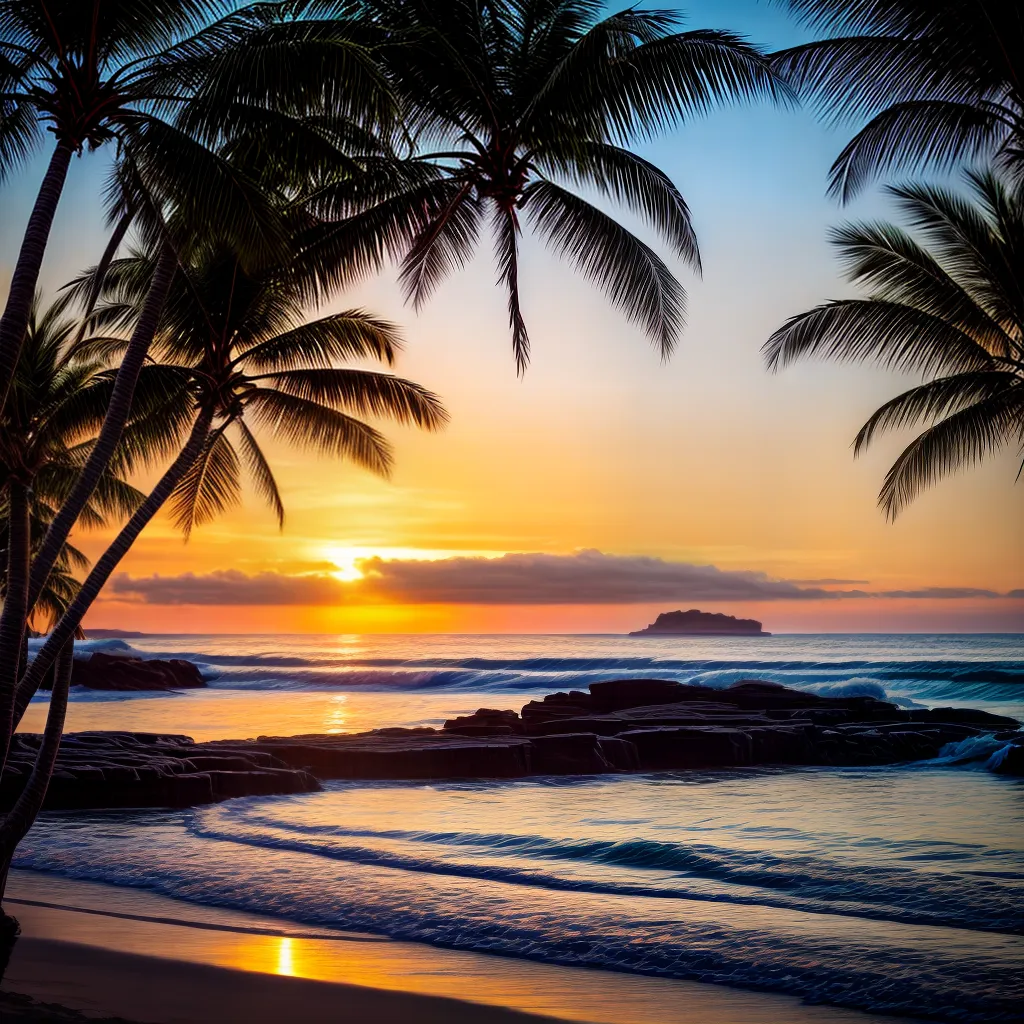 O Que Significa Sonhar com Praias? 2 Fotos pordosol praia palmeiras ondas