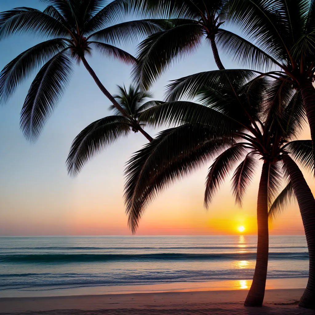 Fotos pordosol praia palmeiras serenidade