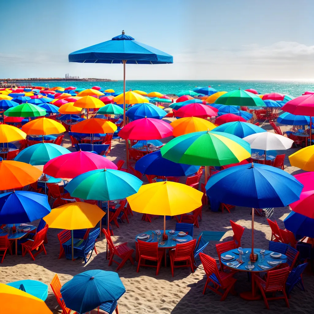 Descubra o que significa sonhar com Lanchonete na Praia 6 Fotos praia comida colorida sol umbrella