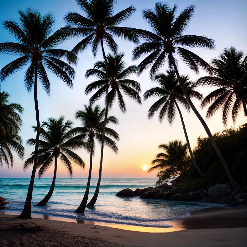 Fotos praia palmeiras por do sol serenidade