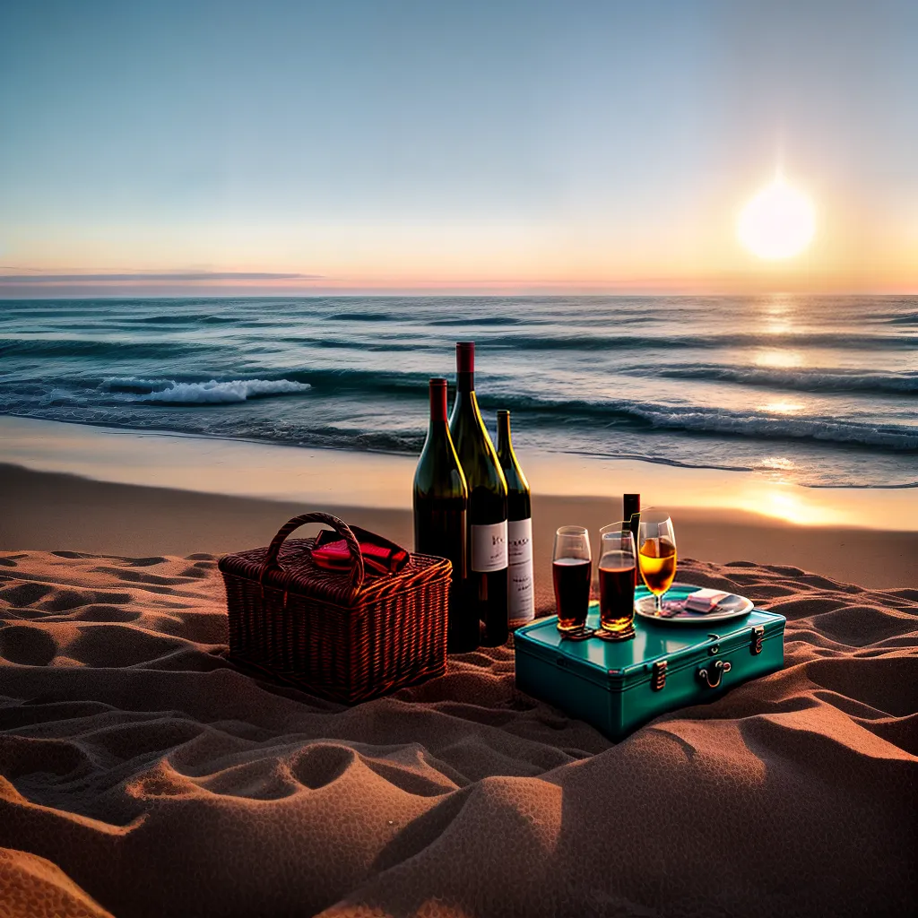 Descubra o significado de sonhar com uma Escapada romântica 6 Fotos praia piquenique vinho romance