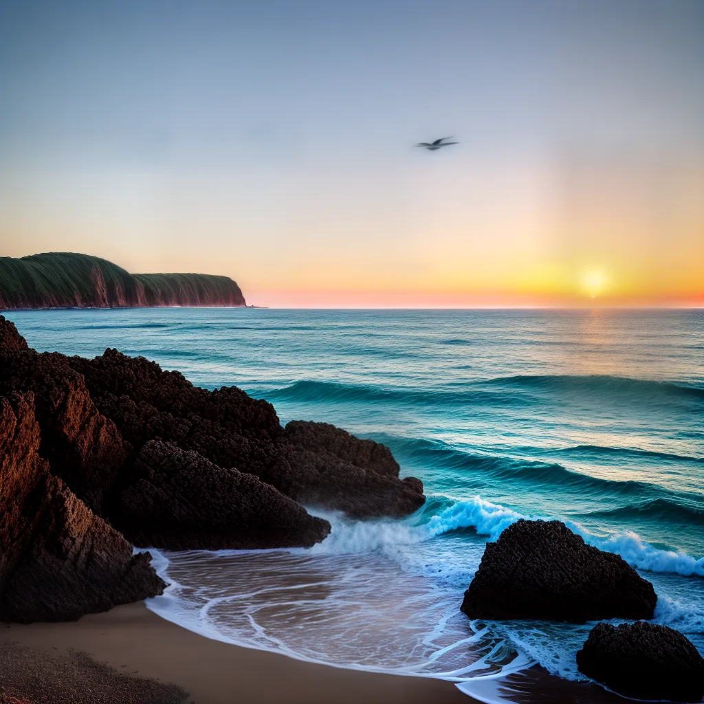 Fotos praia por do sol ondas gaivotas 2