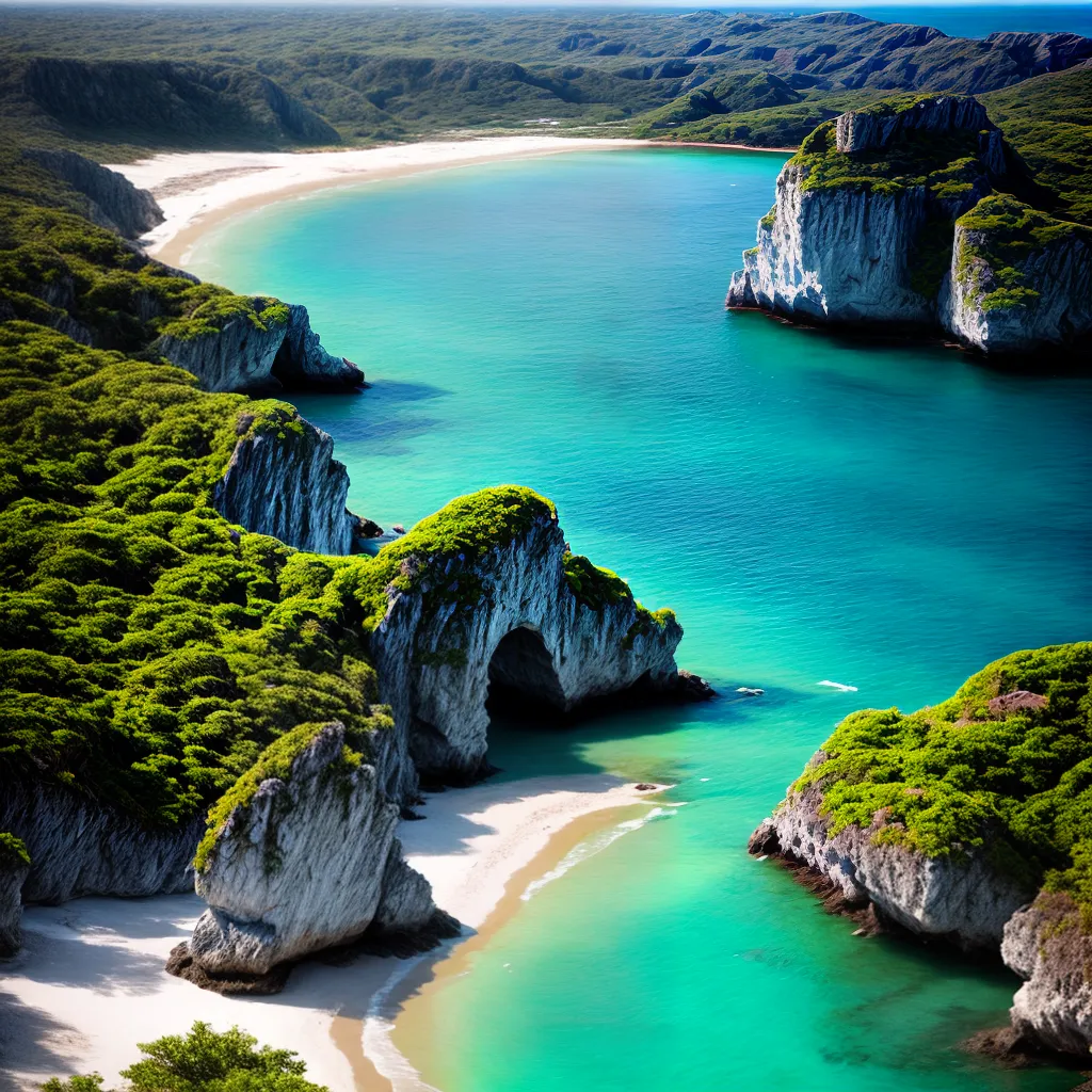 Andarilhagem, Conexões e Voluntariado: Significados de Sonhar com Praias Secretas. 4 Fotos praia solitario turquesa aventura cliff voluntariado
