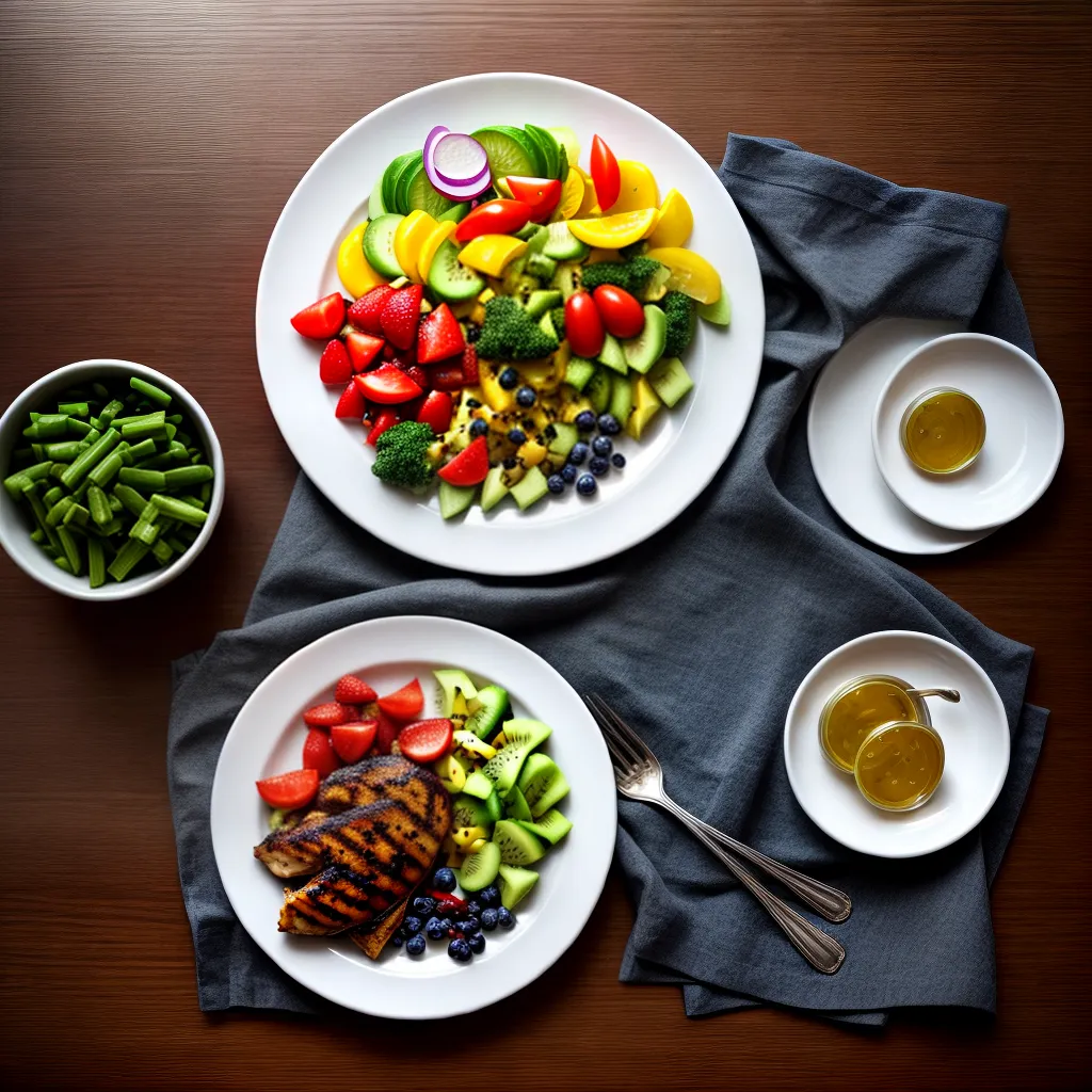 Fotos prato colorido frutas legumes proteinas hidratacao