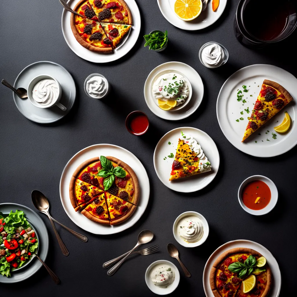 Fotos prato colorido pizza sopa salada sobremesa