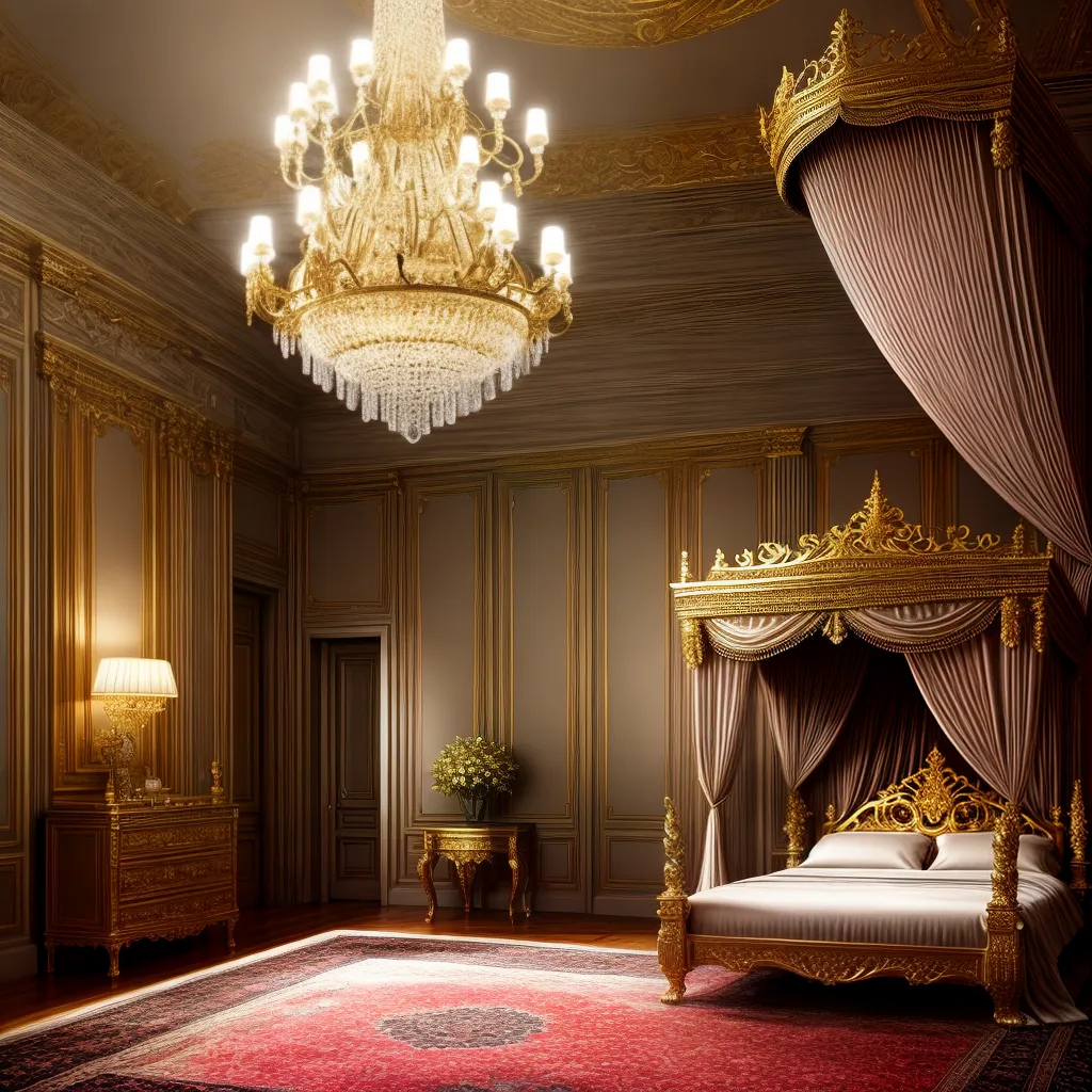 Magnificência dos Sonhos: Significado da Opulência 3 Fotos quarto luxuoso cama seda ouro