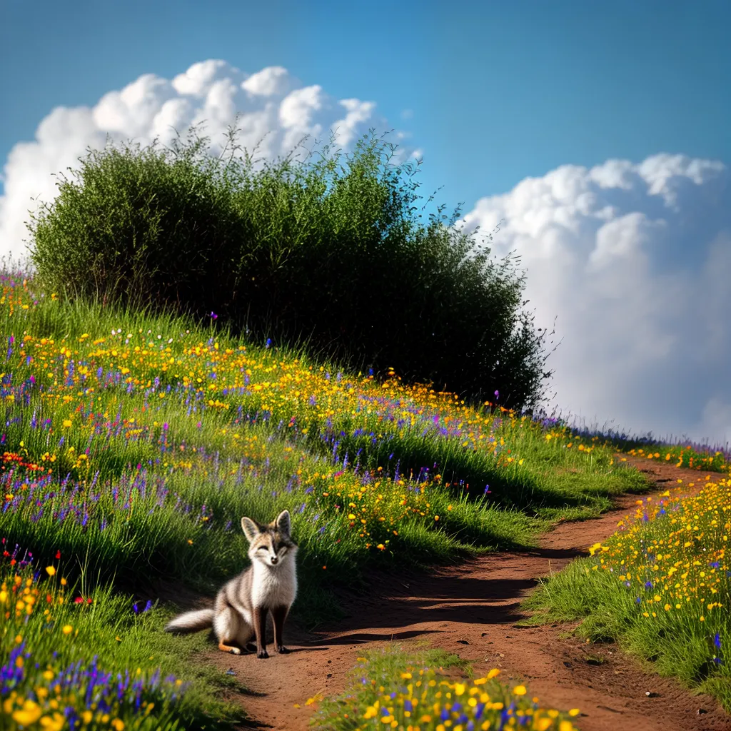 Fotos raposa nuvem gatuno campos floridos