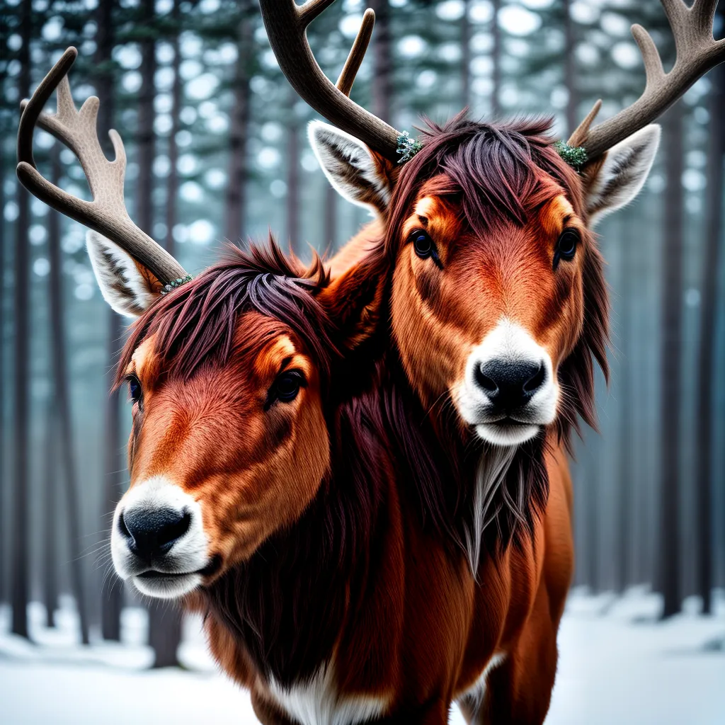Fotos rena neve floresta antlers
