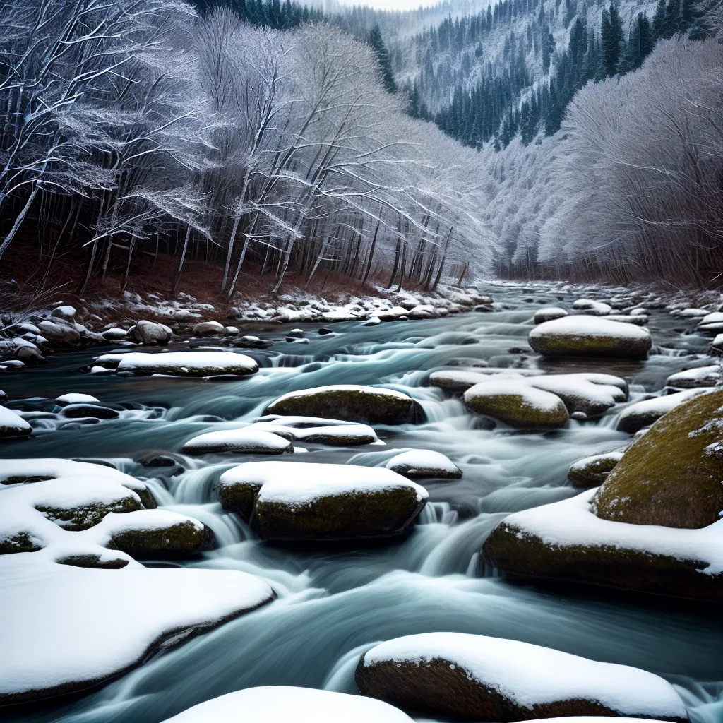 Fotos rio inverno gelo arvores neve