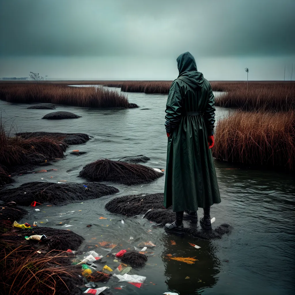 Desvendando o significado de sonhar com Contaminação 3 Fotos rio poluido lixo lama figura triste