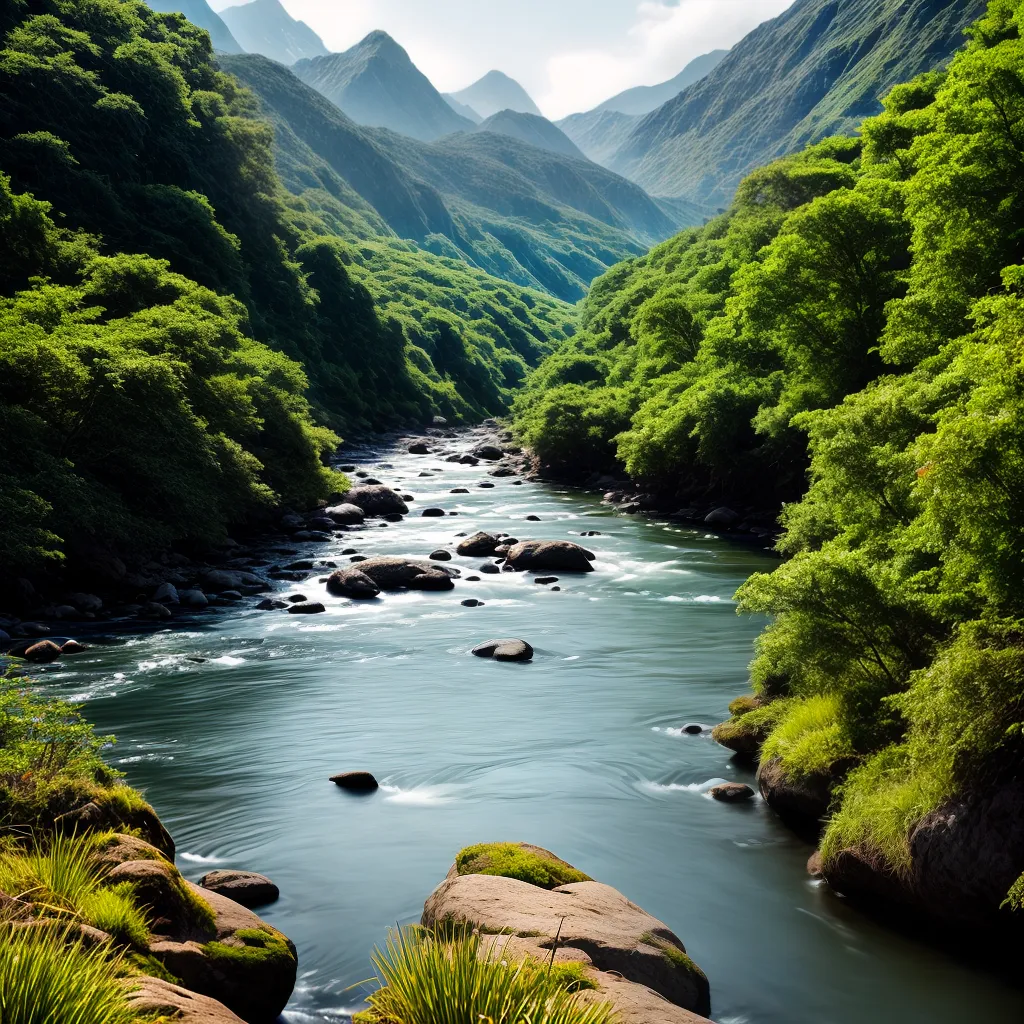 Fotos rio sereno montanhas verdejantes