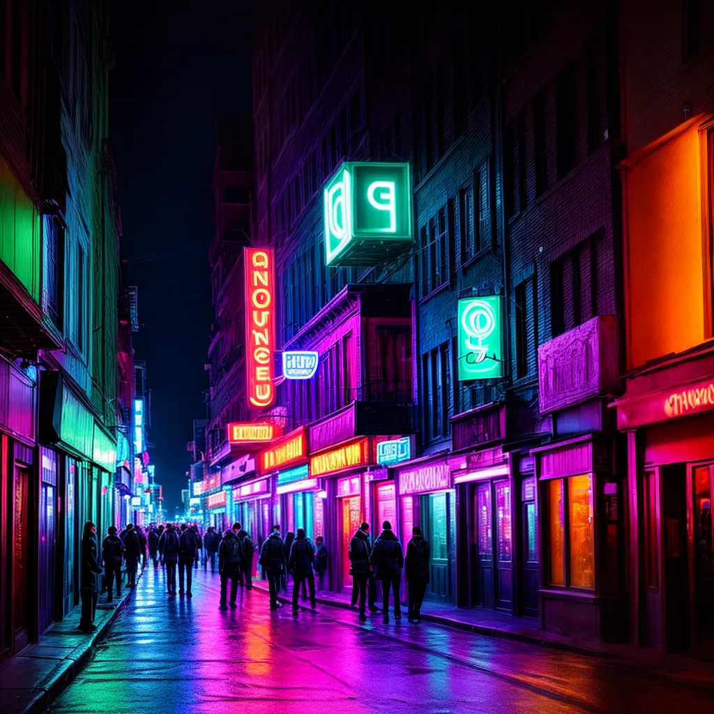 Fotos rua noturna neon multidao indeciso