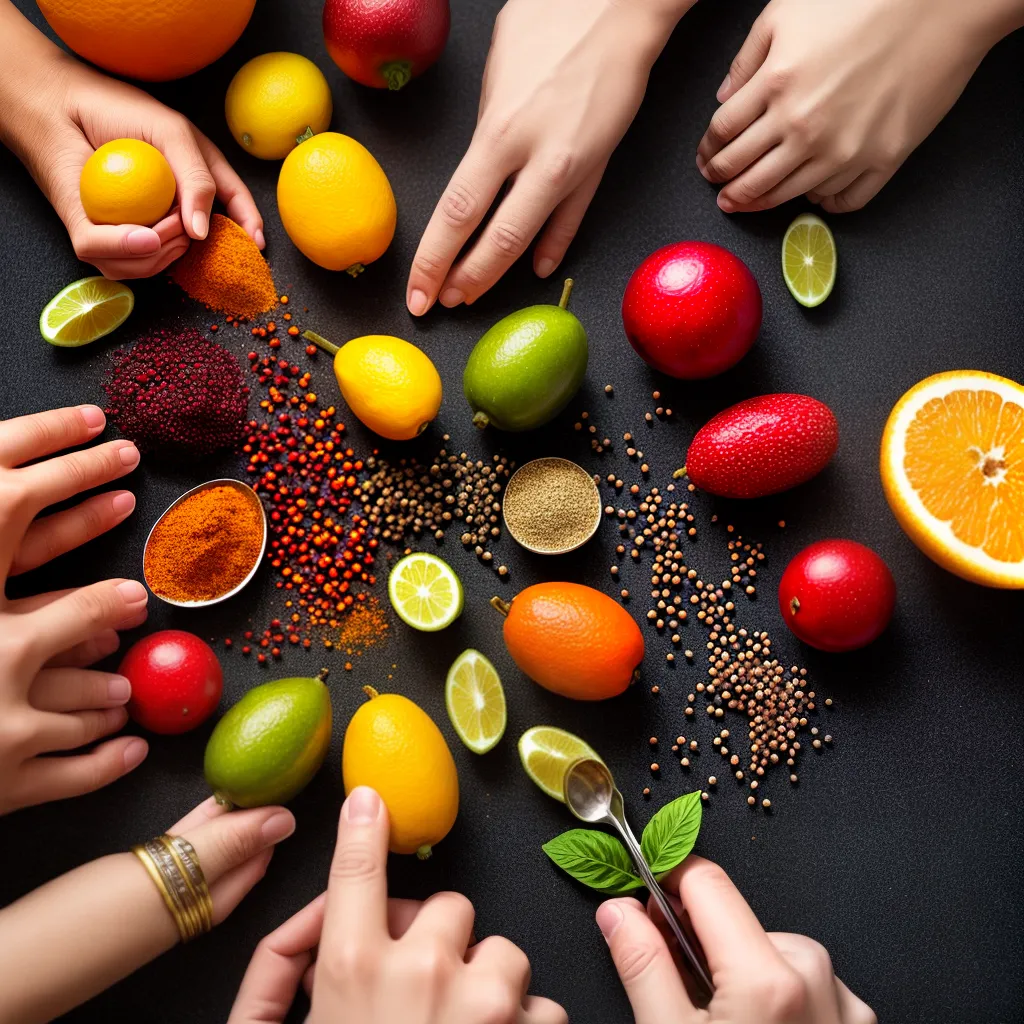 Fotos sabores circulo mao especiarias frutas