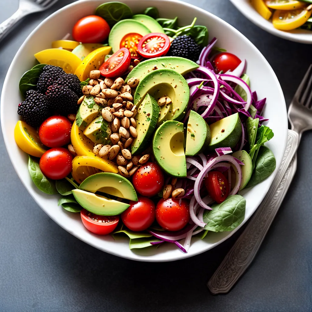 Descubra o que Significa Sonhar com Alimentação Saudável e Nutrição. 6 Fotos salada colorida folhas tomate abacate