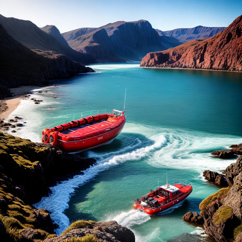 Fotos salvamento bote vermelho aguas calmass