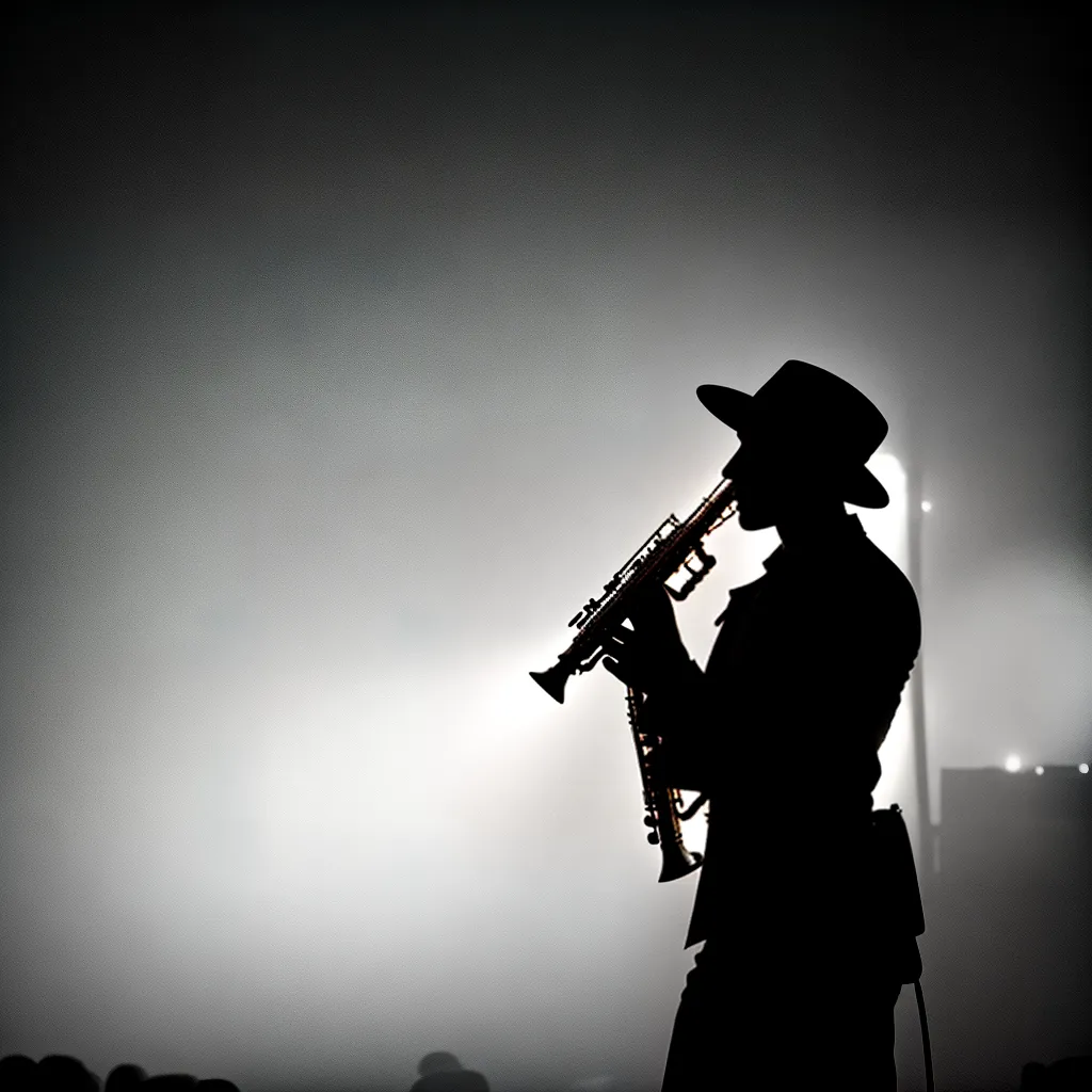 Fotos saxofonista jazz silhueta fumaca