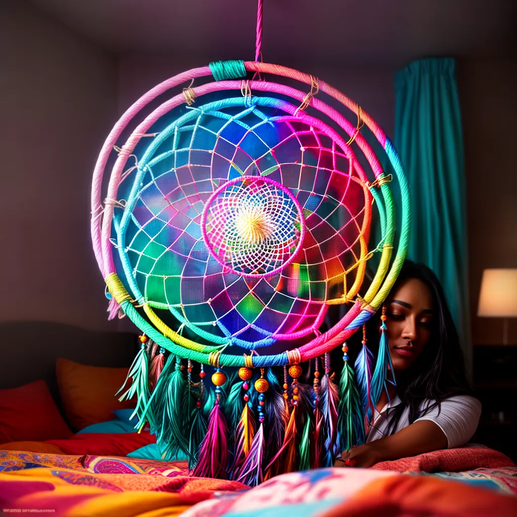 Ajustador de Sonhos: Descubra o Significado de Sonhar com Afinidades. 6 Fotos sonhador cama simbolos coloridos dreamcatcher