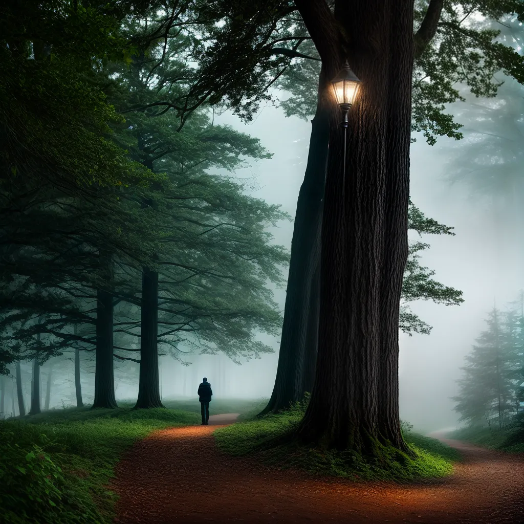 Fotos sonhador floresta escura luz caminho