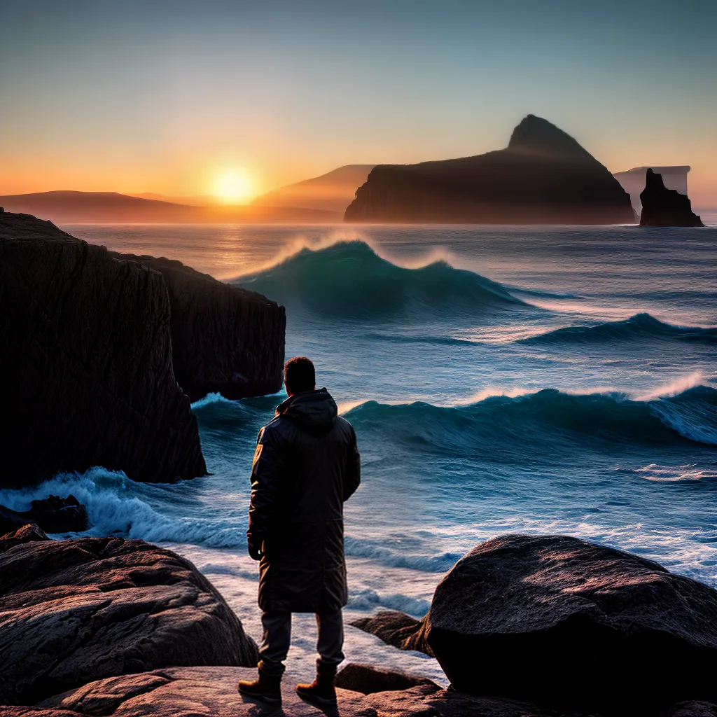 Fotos sonhador oceano montanhas criatura gigante por do sol