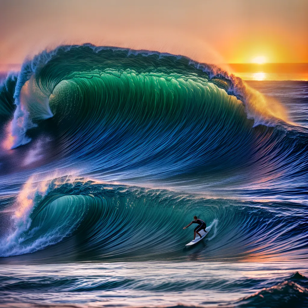 Descubra o Significado dos Sonhos com Ondas Gigantes em Praias Paradisíacas 2 Fotos surf por do sol praia palmeiras 3