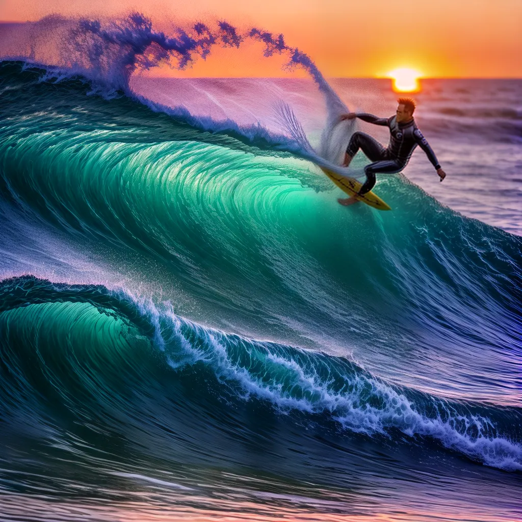 Fotos surfe onda por do sol aventura 1