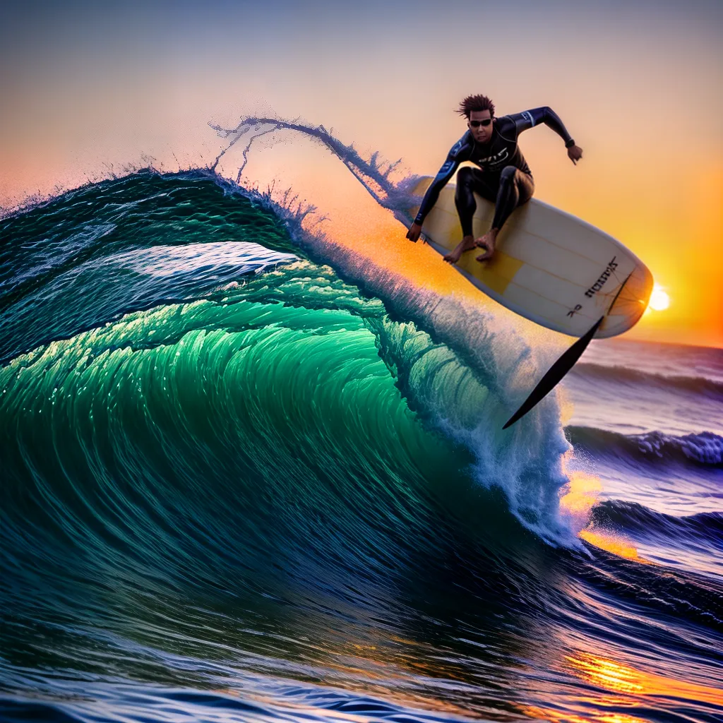 Fotos surfe por do sol onda gigante 2