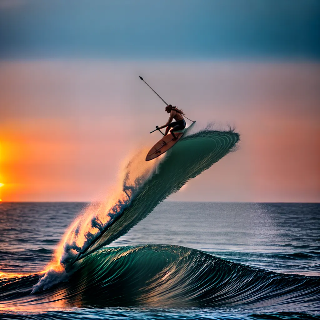 Fotos surfista golfinhos por do sol oceano