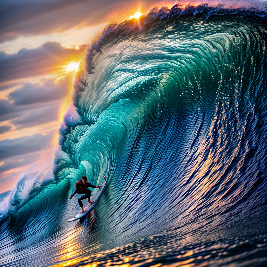 O Poder do Mar: Desvendando o Significado de Sonhar com Ondas Gigantes 5 Fotos surfista onda gigante por do sol