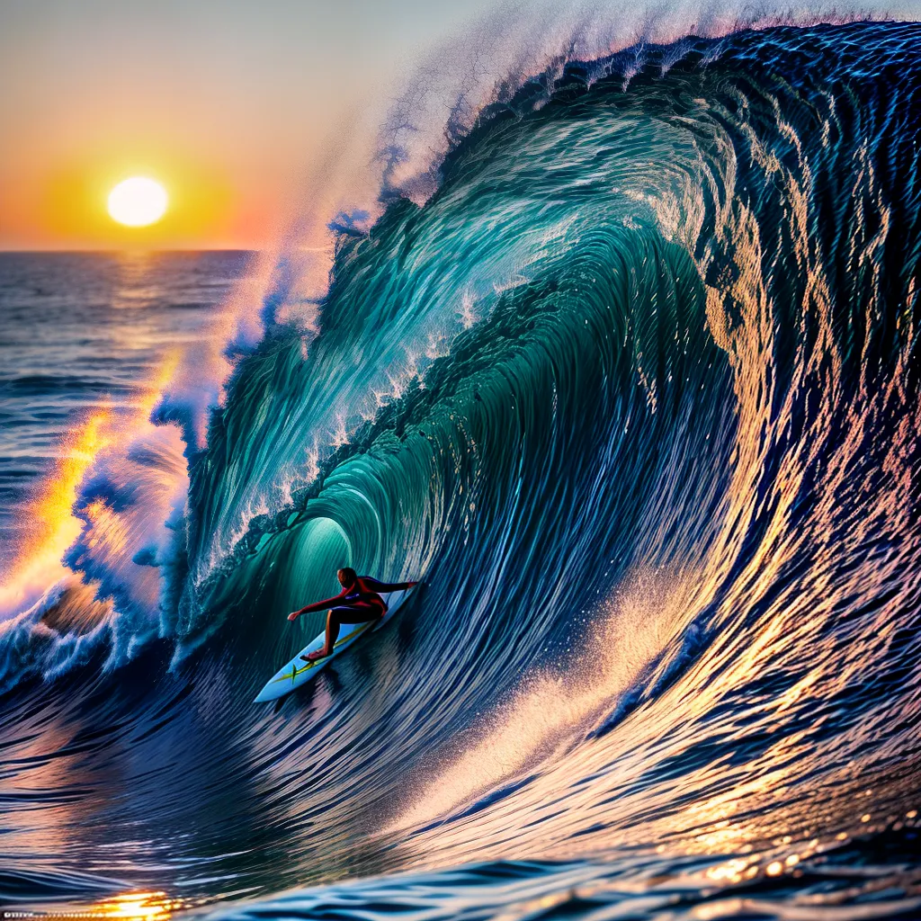 Fotos surfista onda por do sol 4