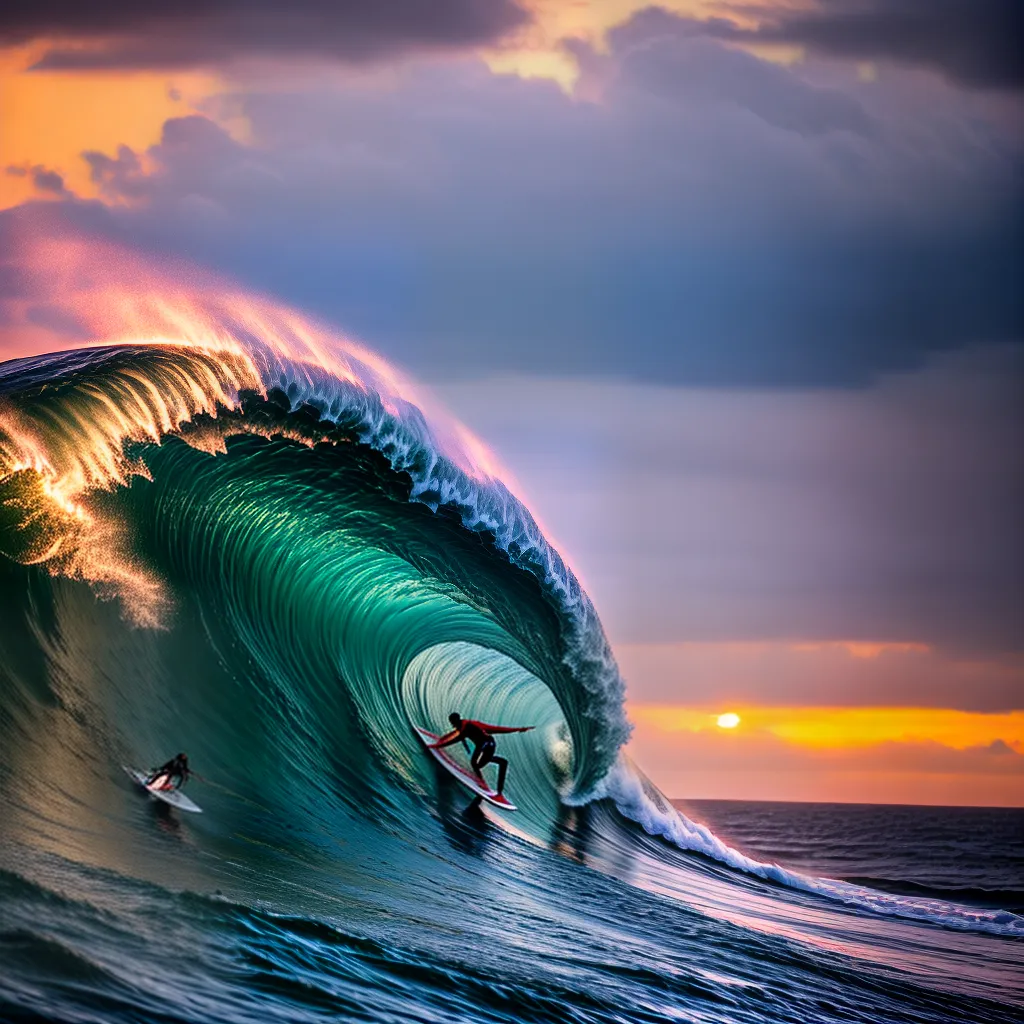 Fotos surfista onda por do sol