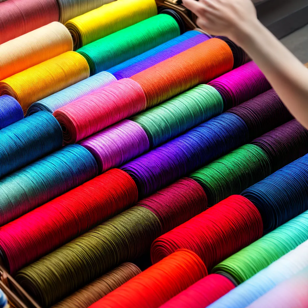 O que significa sonhar com Tecidos e Costura? 2 Fotos tecidos coloridos loja mulher agulha