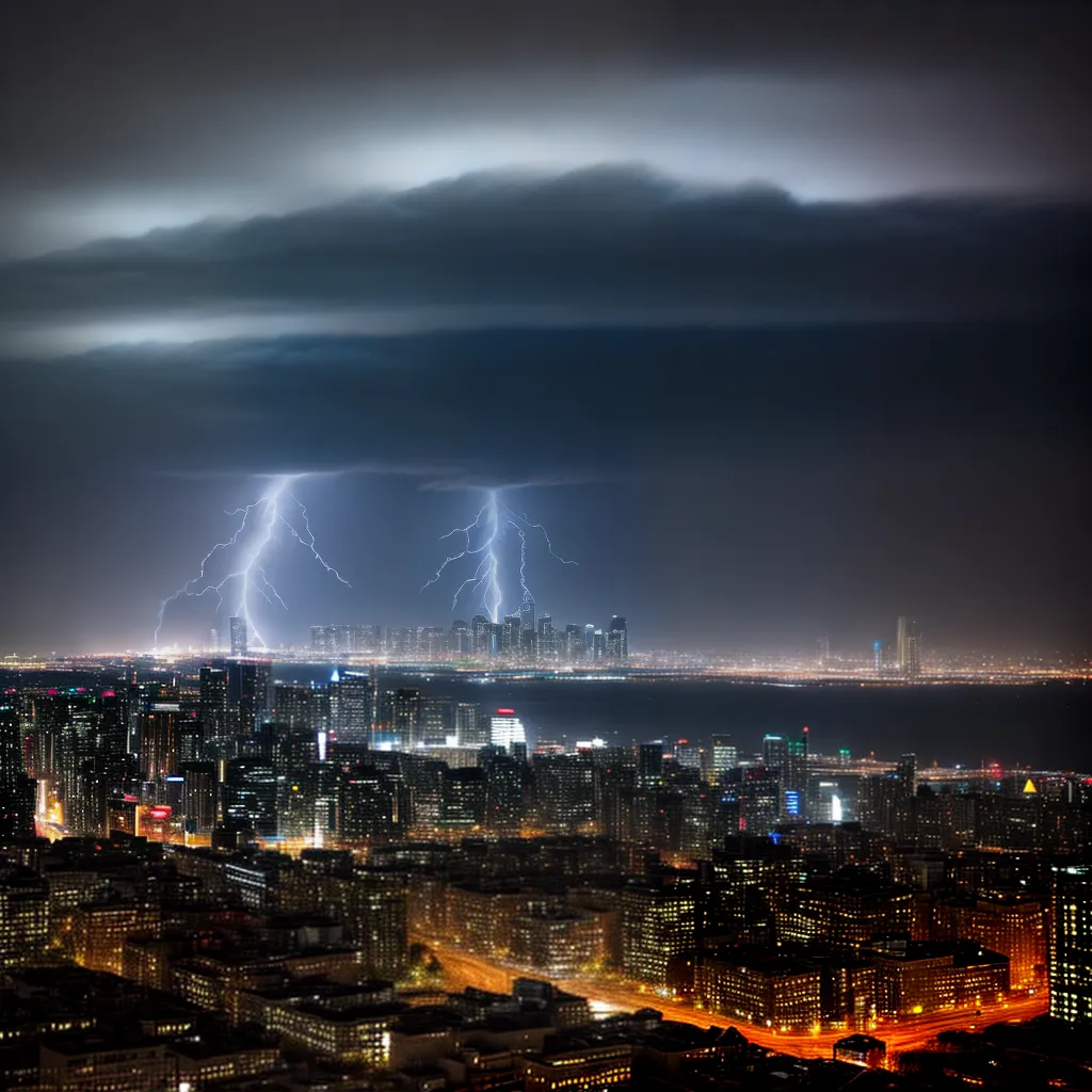 Fotos tempestade urbana raios pessoas fugindo