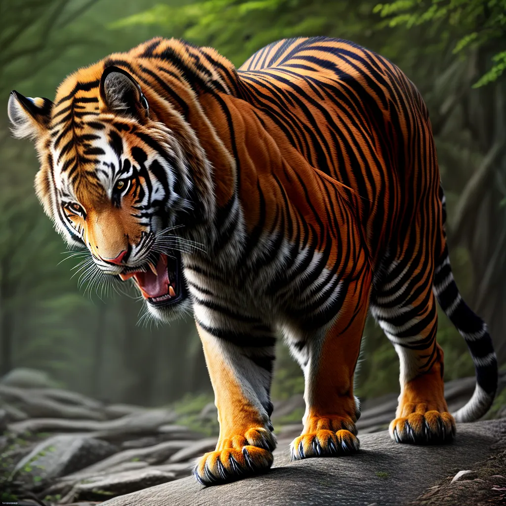 Fotos tigre dentes sabre floresta sombria