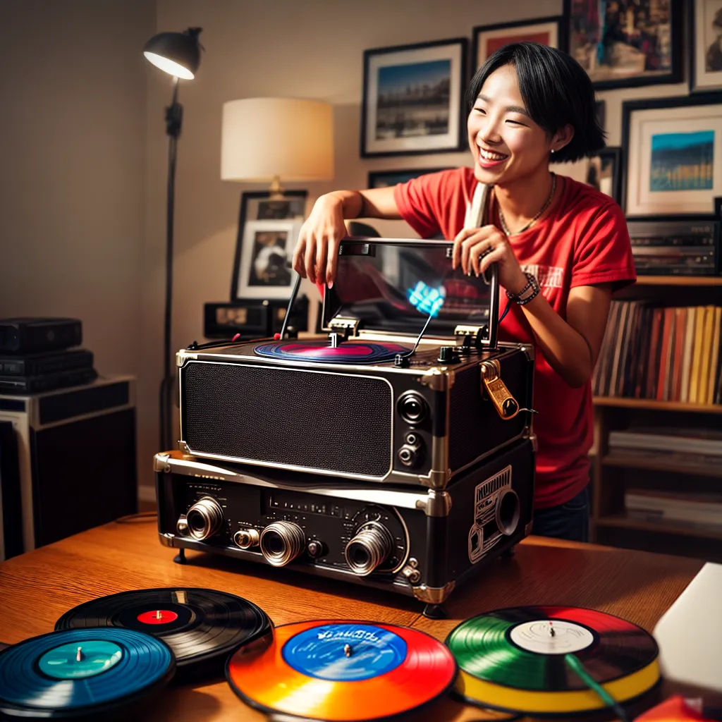 Fotos tocador vinil colorido riso
