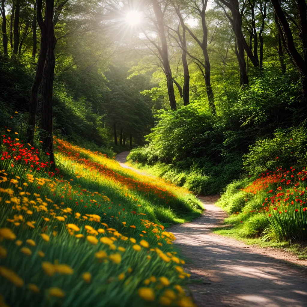 Descubra o Significado dos Sonhos de Flores Gloriosas nas Trilhas 3 Fotos trilha flores coloridas floresta sol