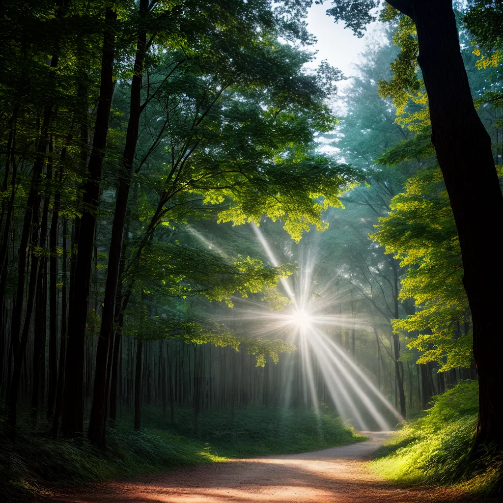Conexão com o divino: Qual o significado de sonhar com trilhas 2 Fotos trilha floresta luz divina