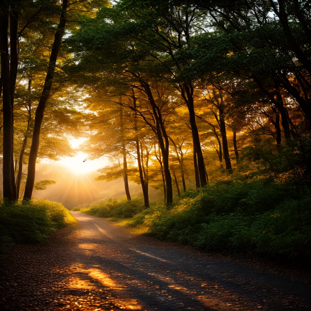Significado de Sonhar com Locomoção e Luminosidade na Natureza 2 Fotos trilha floresta paz luz por do sol