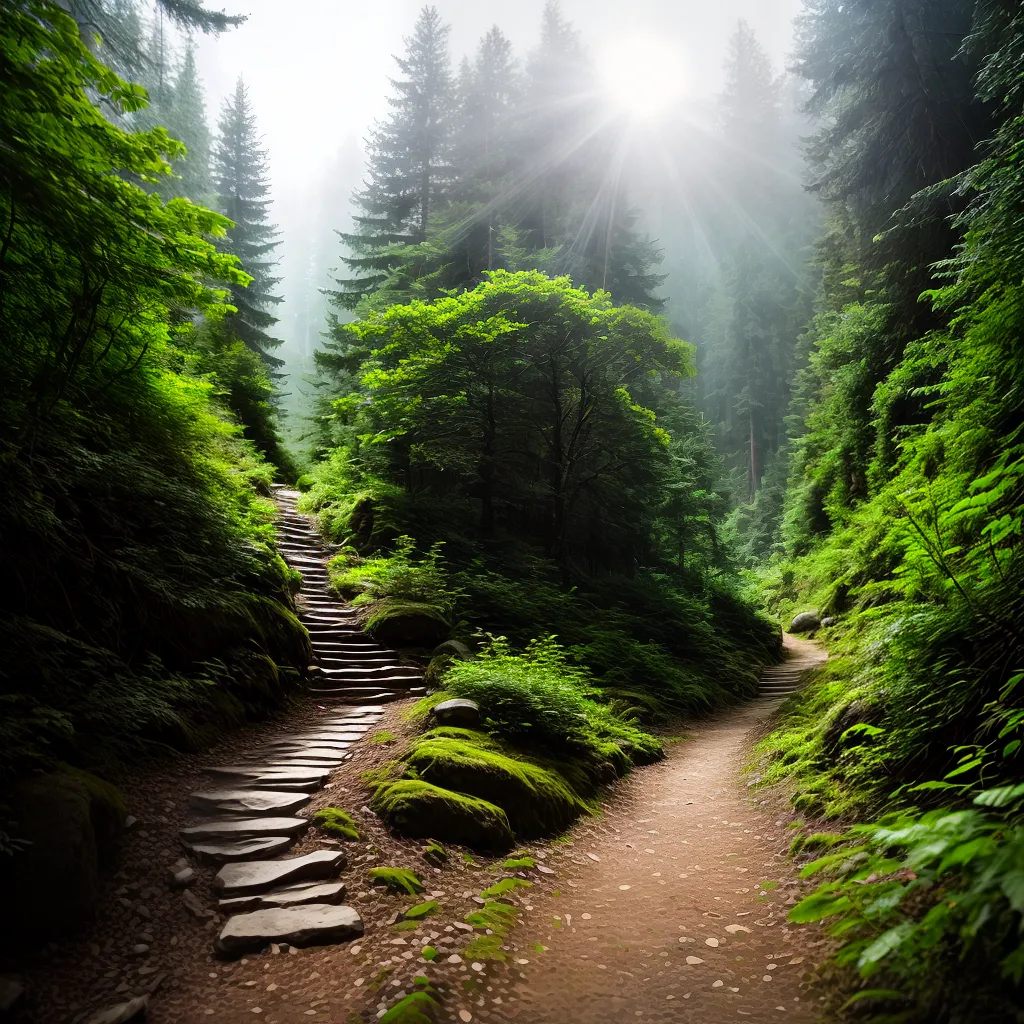 Conexão com o divino: Qual o significado de sonhar com trilhas 6 Fotos trilha montanha nevoa floresta paz